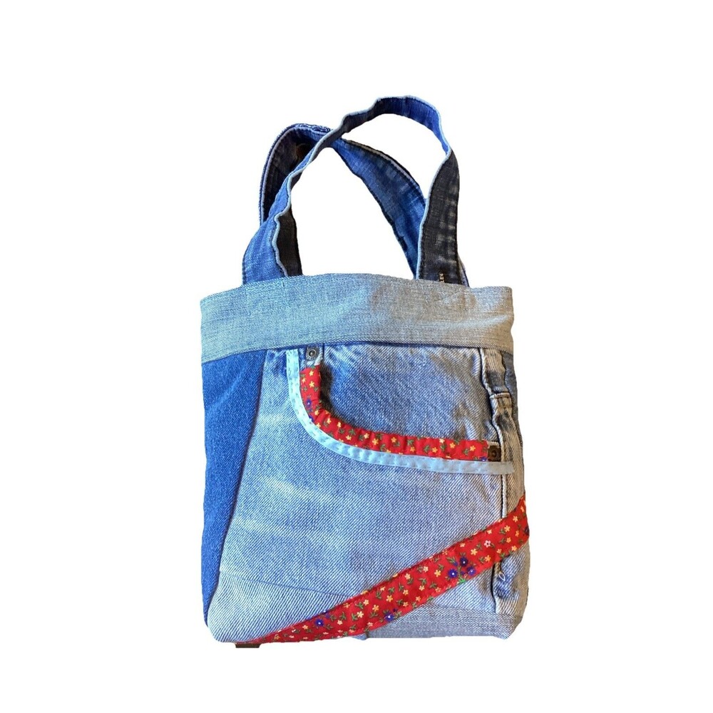 Hand crafted Upcycled  Jeans, Denim Handbag,  distressed look 2 Outside Pockets